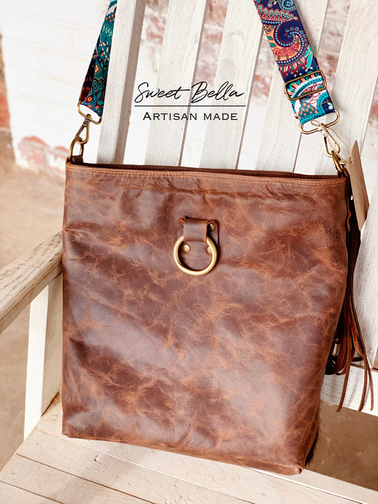 Mahala’s Heritage Brown-White Cowhide Convertible Crossbody