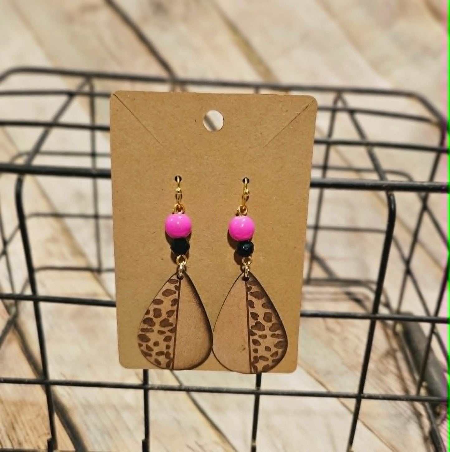 Laser Burned Leather Leopard Print with Pink Beads