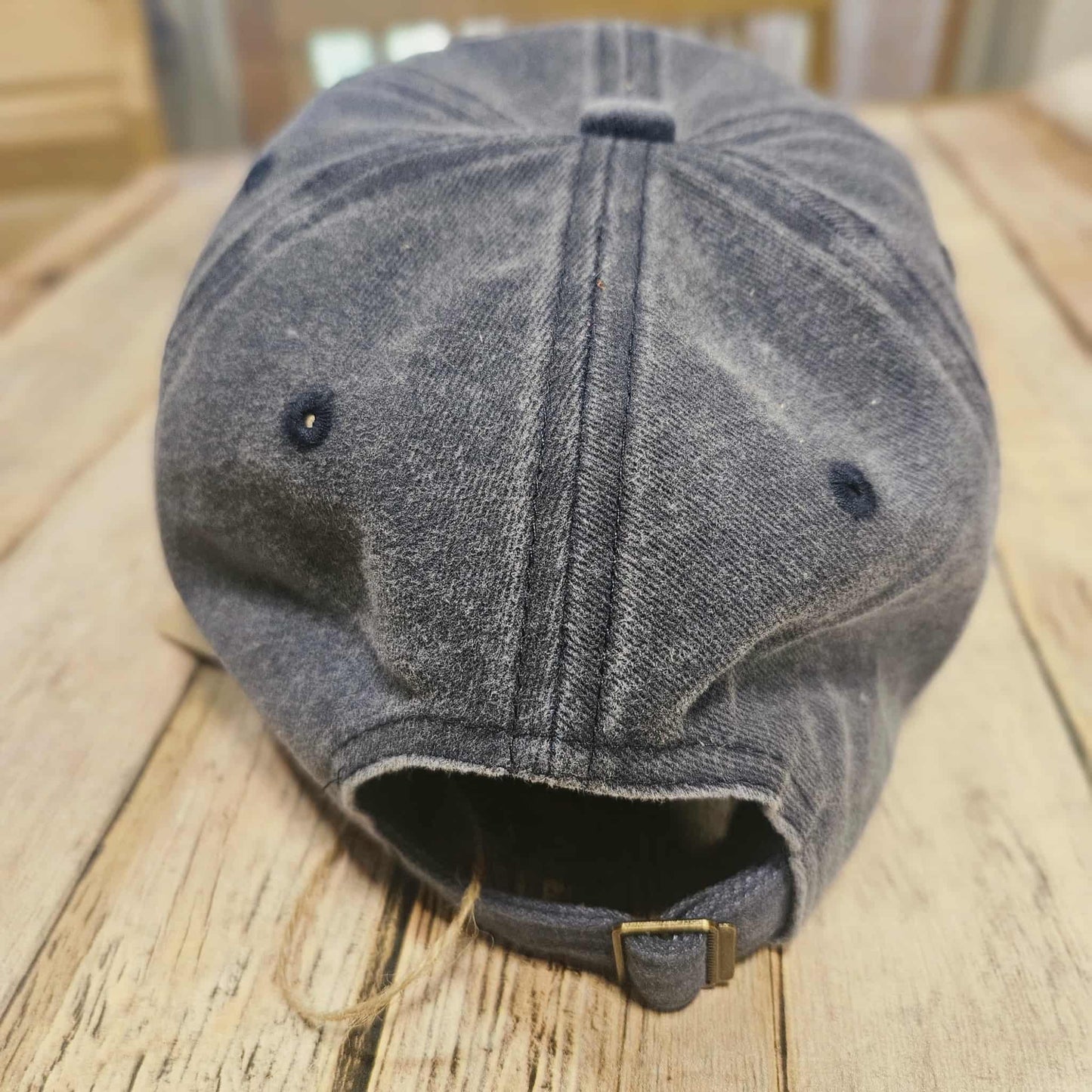 Blue denim cap with Leather Blessed embroidered patch, leather patch hat, blessed ball cap, floral embroidered hat