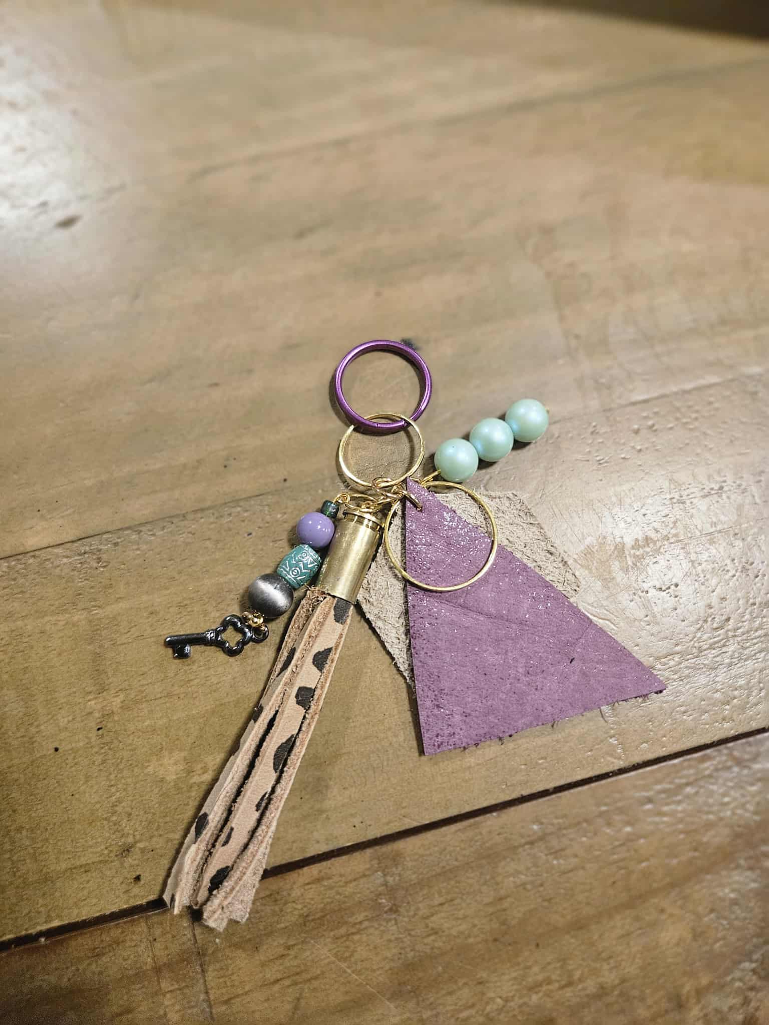 leather leopard ammo keychain, leopard tassel keychain, beaded keychain, ammo keychain, ammo tassel