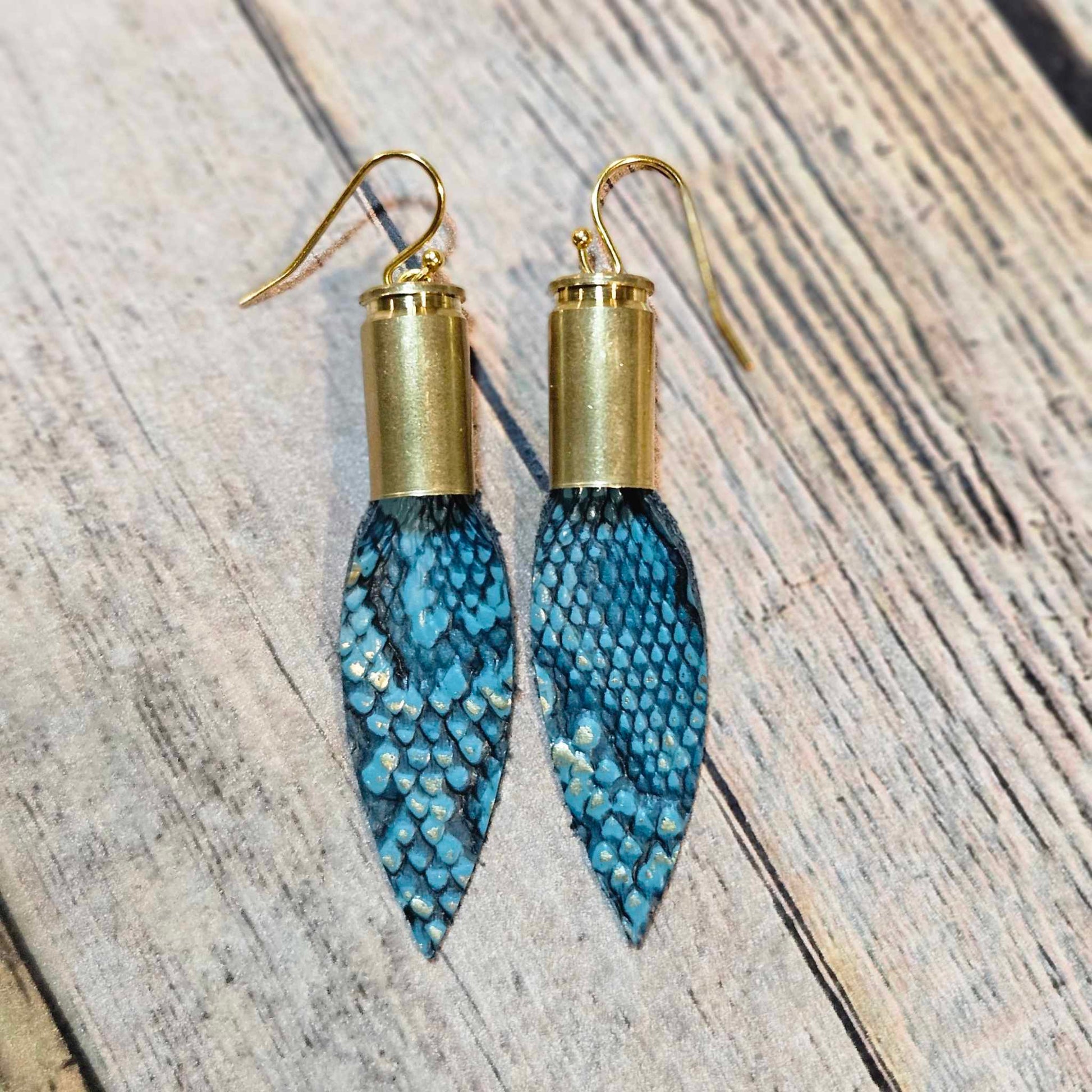 snake leather earrings, ammo leather jewelry