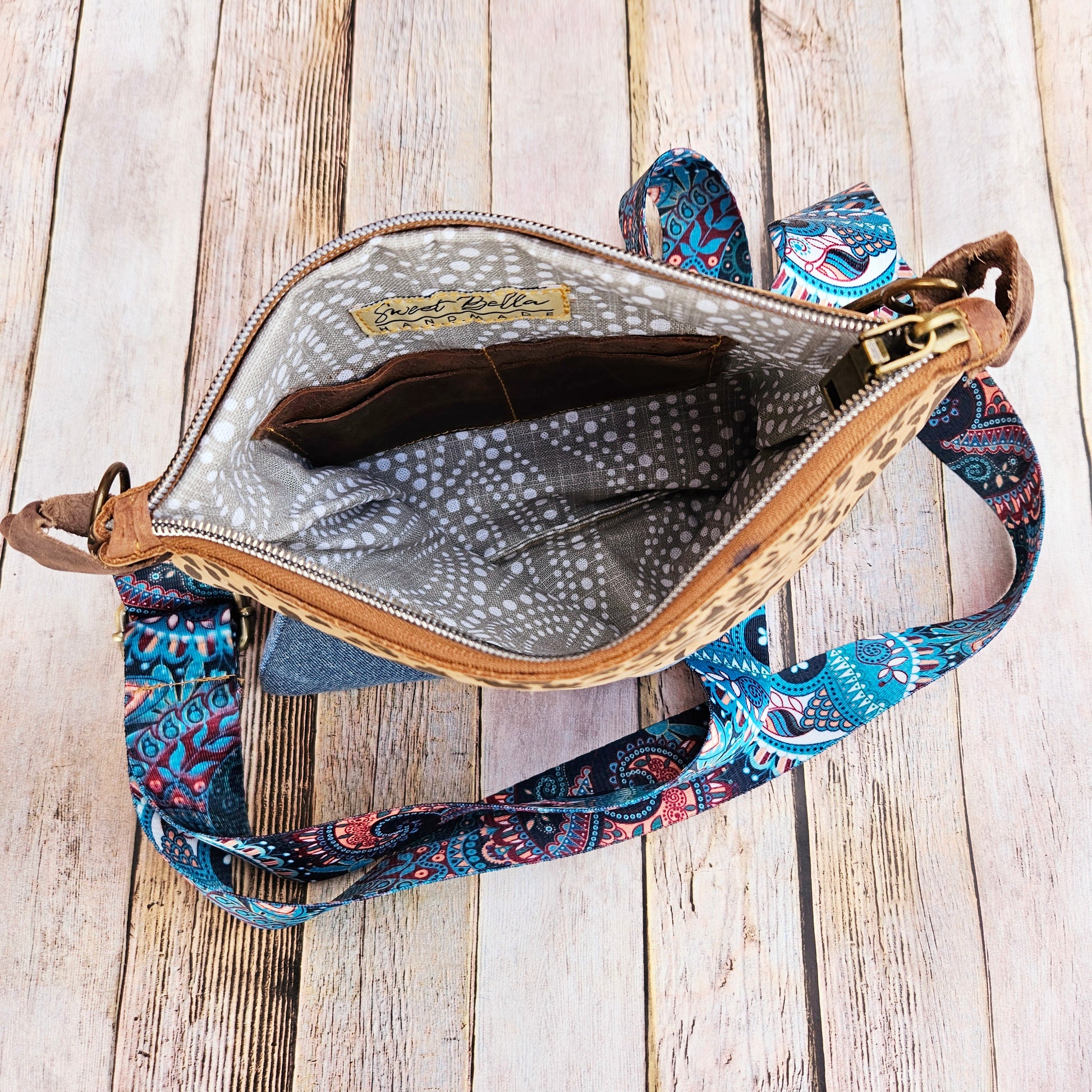 slub canvas, denim bag, leopard leather, crossbody, handmade bag,