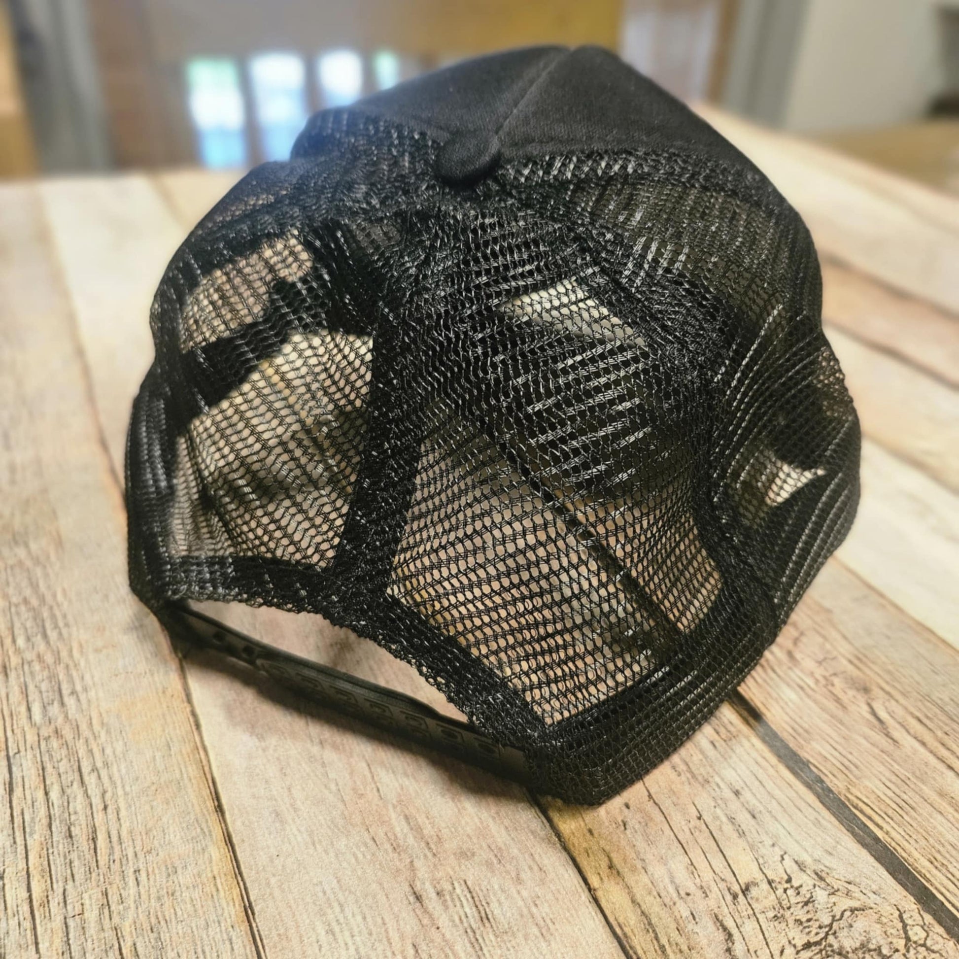 "2nd That" Leather patch black trucker cap, black cap with leather embroidered patch hat, men's hat