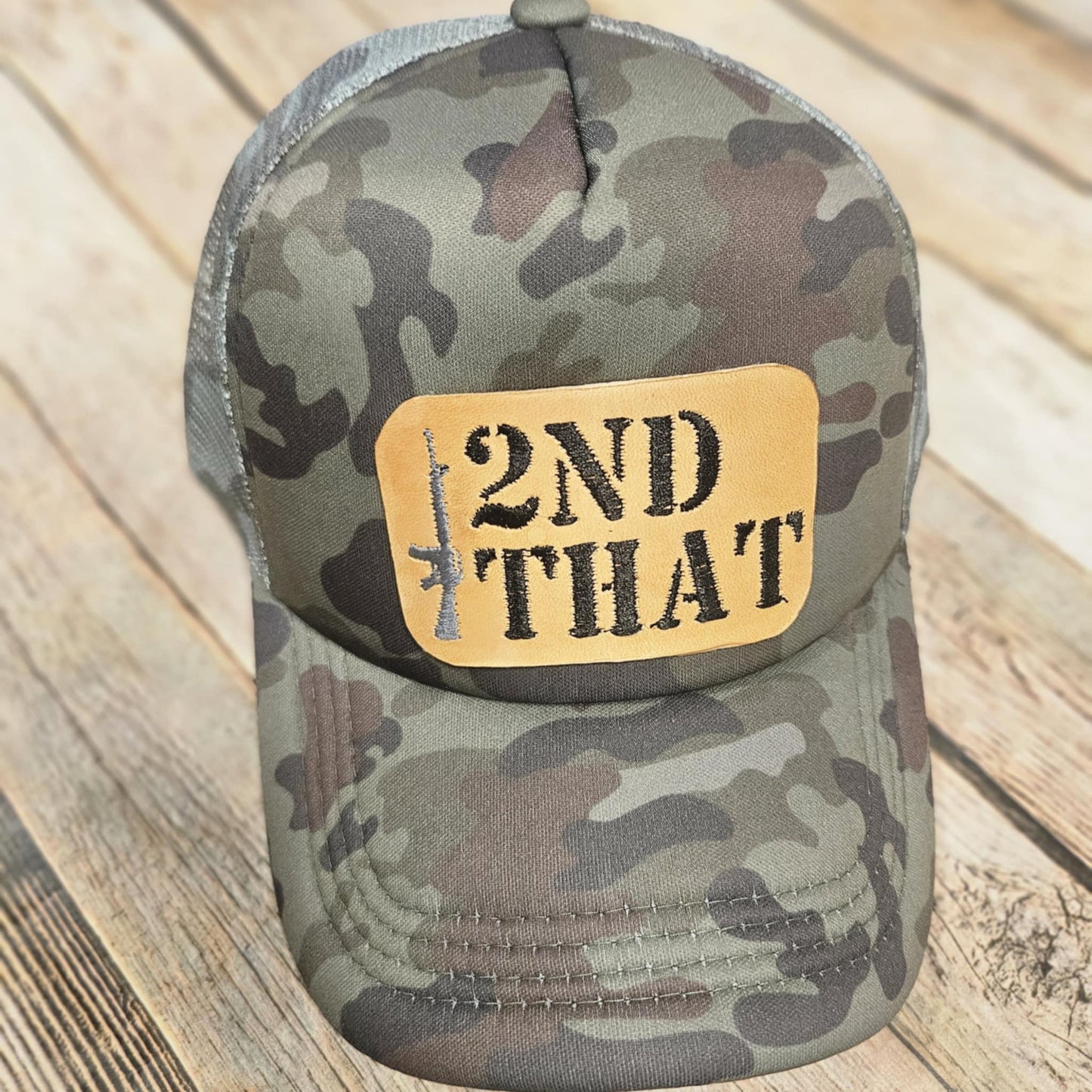 "2nd That" Leather patch on camo, camo leather embroidered patch hat, men's hat