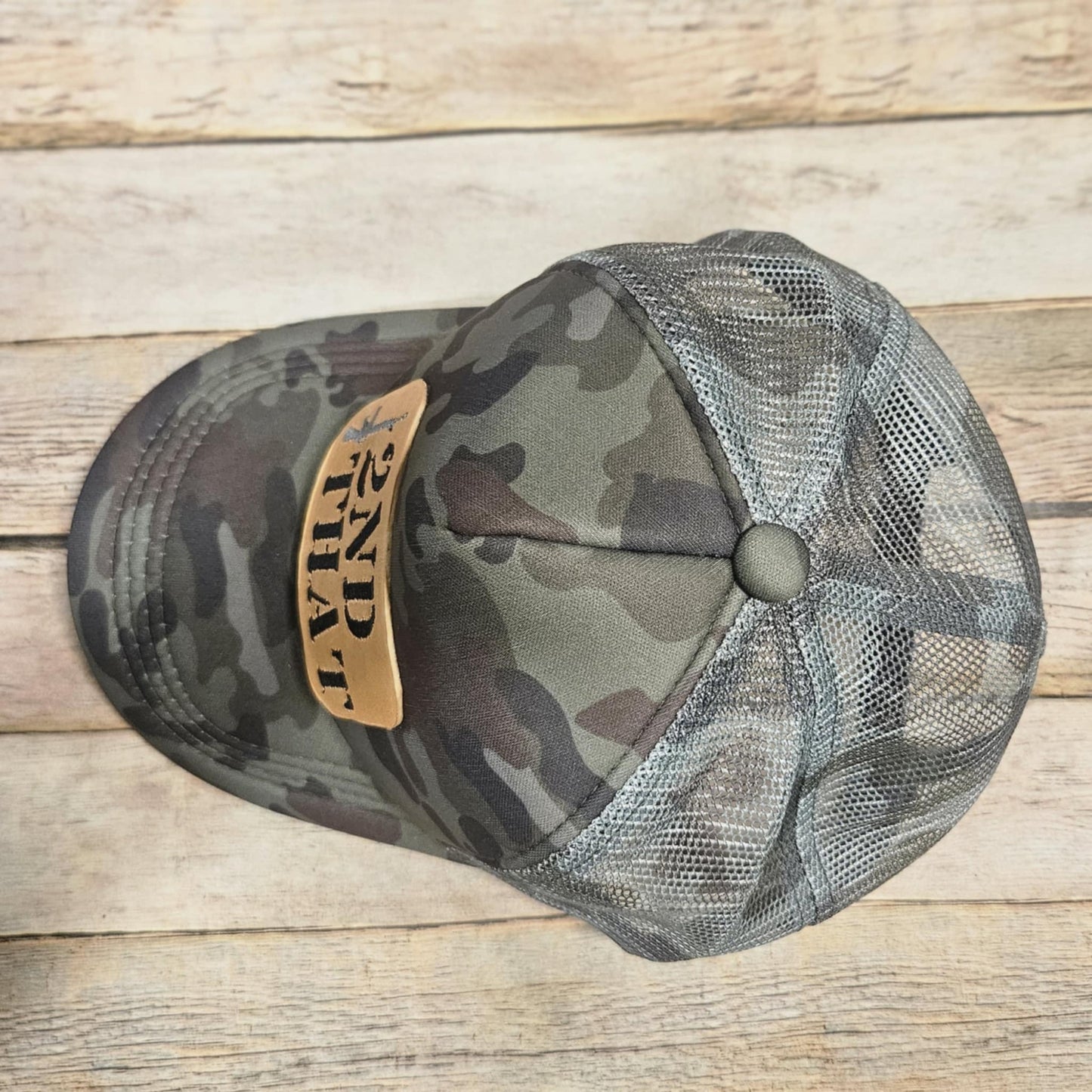 "2nd That" Leather patch on camo, camo leather embroidered patch hat, men's hat