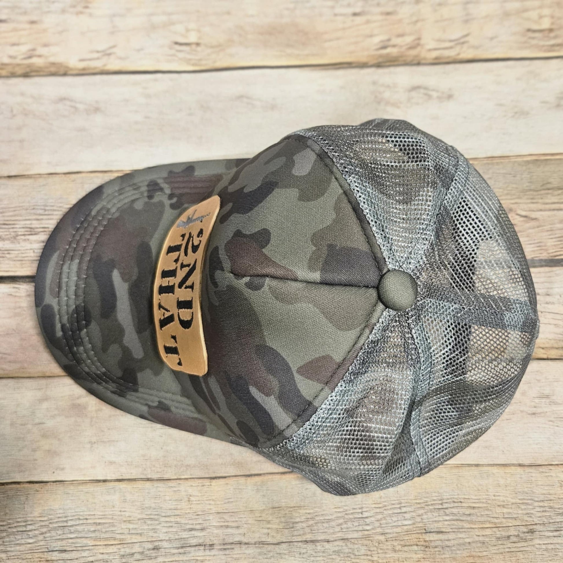 "2nd That" Leather patch on camo, camo leather embroidered patch hat, men's hat
