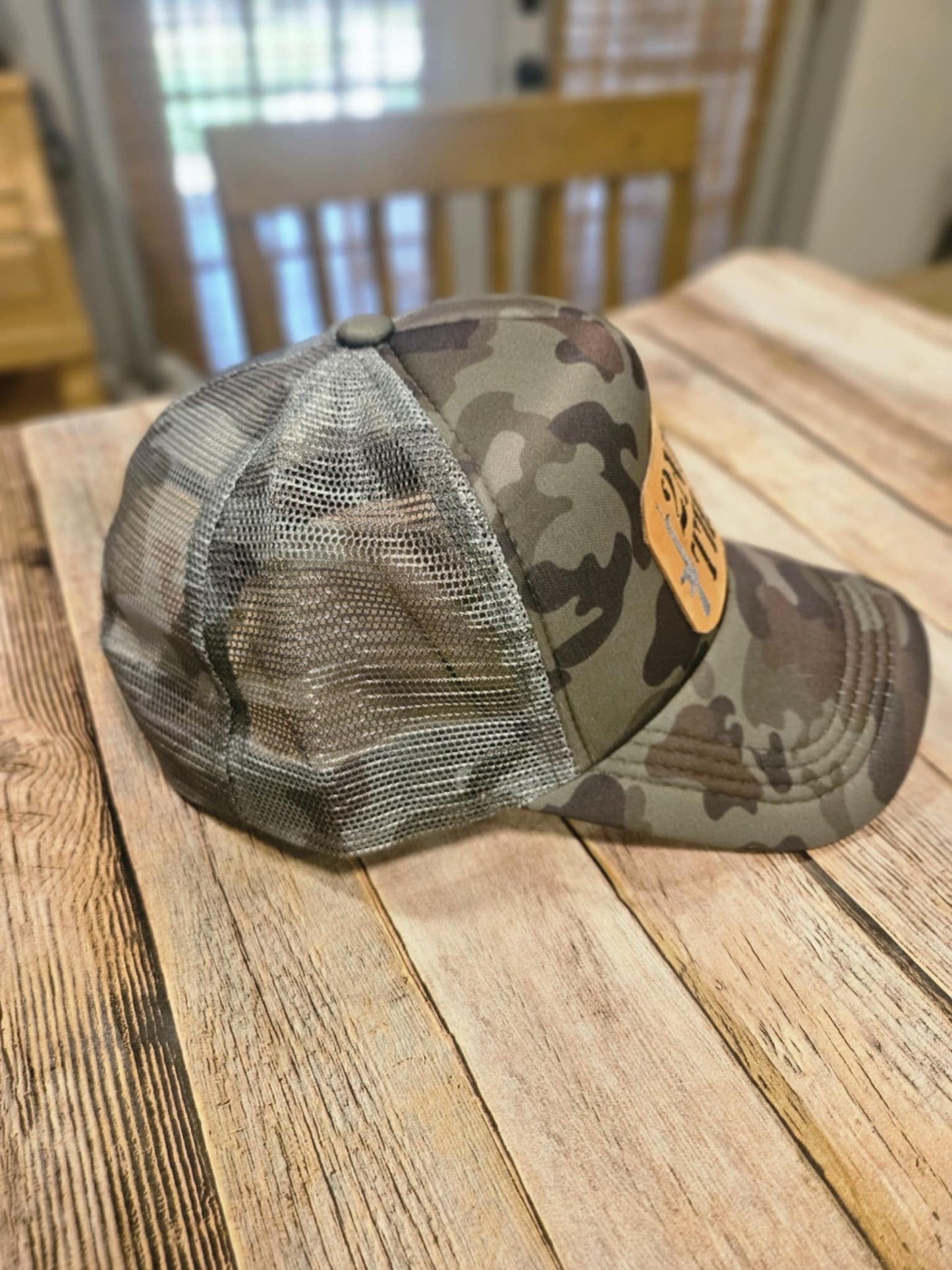 Embroidered Leather Patch Trucker Hat
