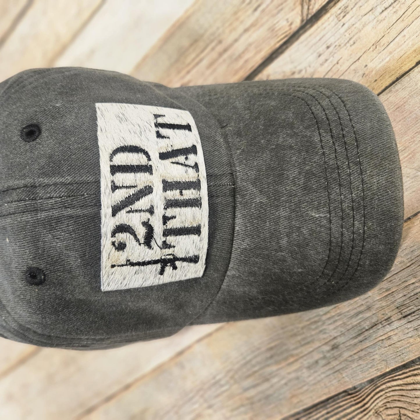 "2nd That" Leather patch grey cap, gray leather embroidered fur-on cowhide patch hat, men's hat