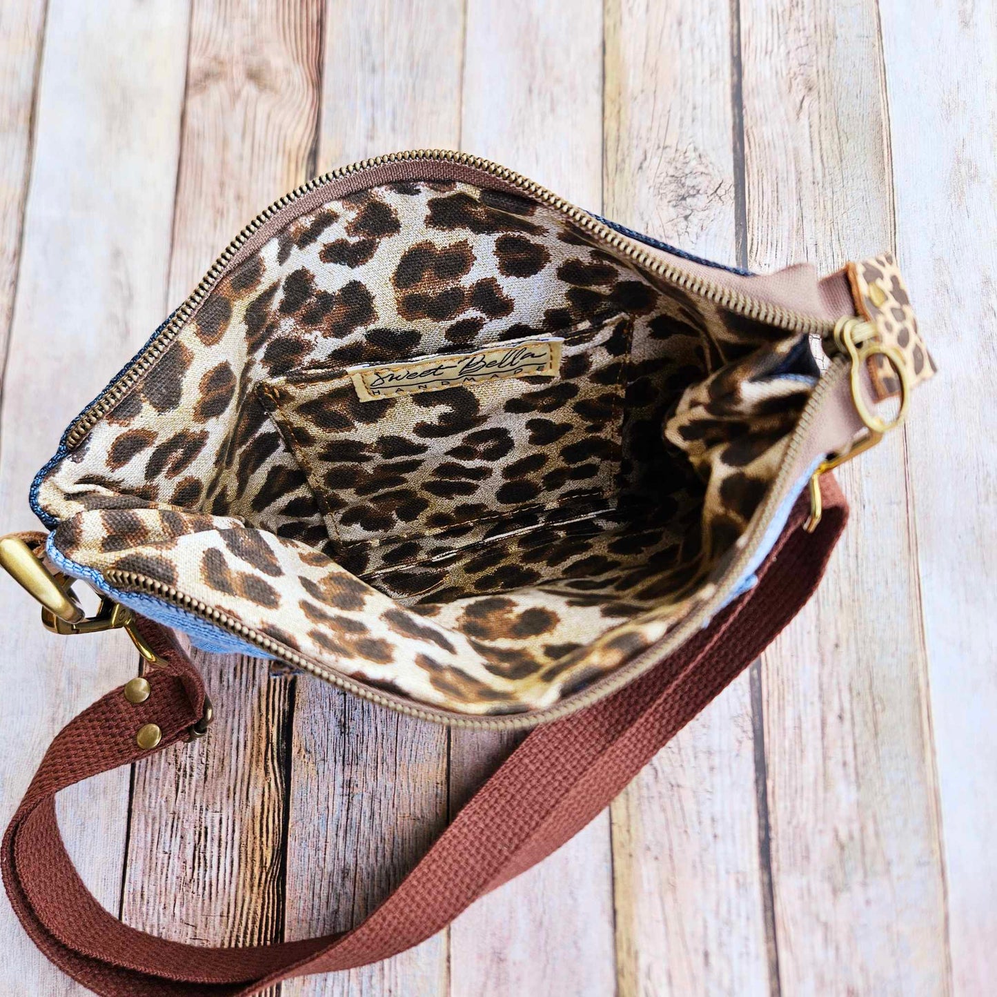 leopoard bag, denim bag, crossbody bag, kids denim bag