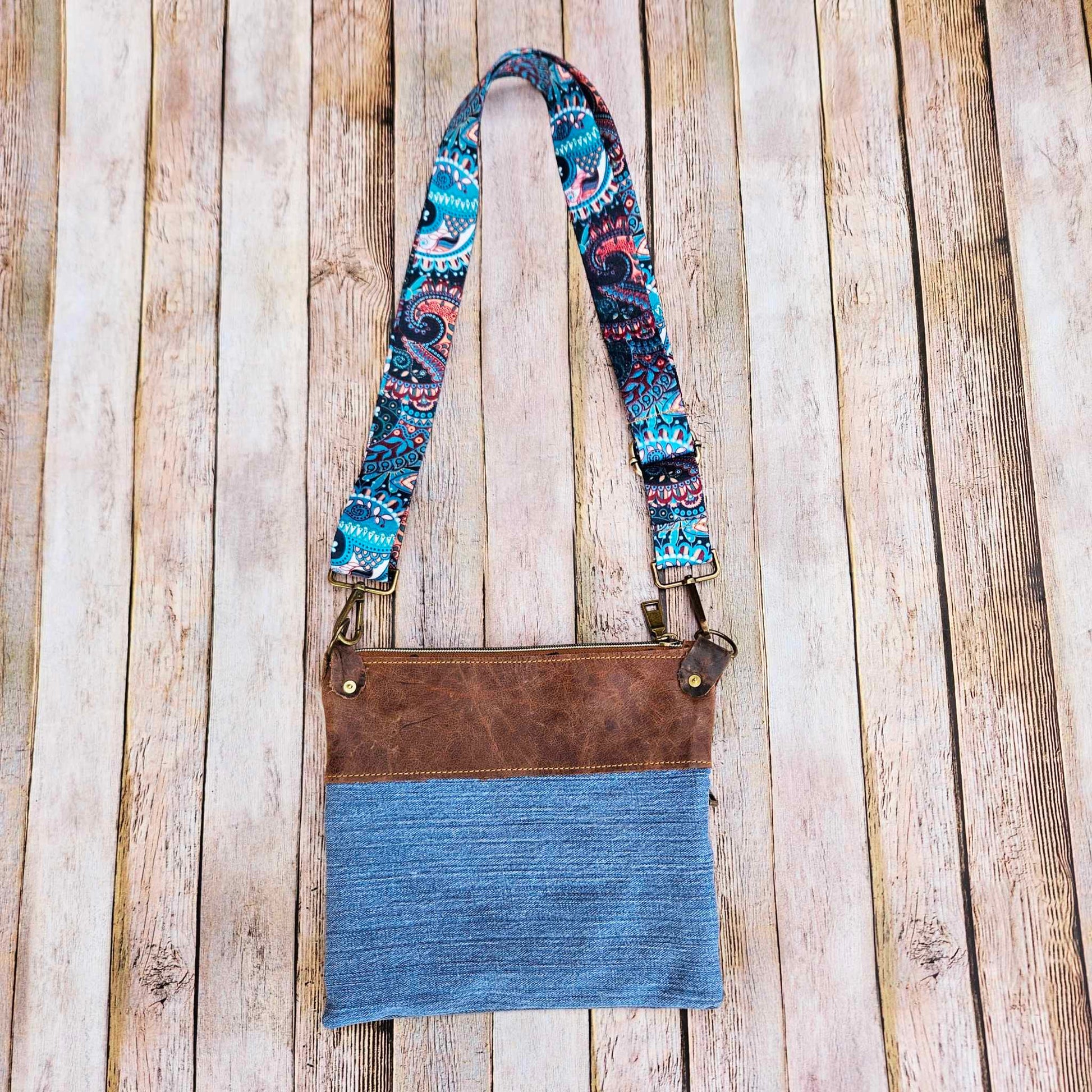 denim bag, leather bag, crossbody, cowhide crossbody, bag strap