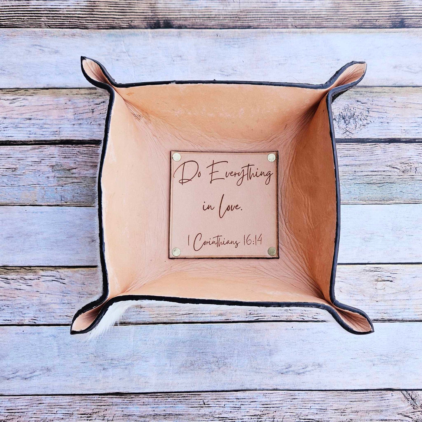 laser burned, leather, bowl, scripture bowl, cowhide, cow bowl