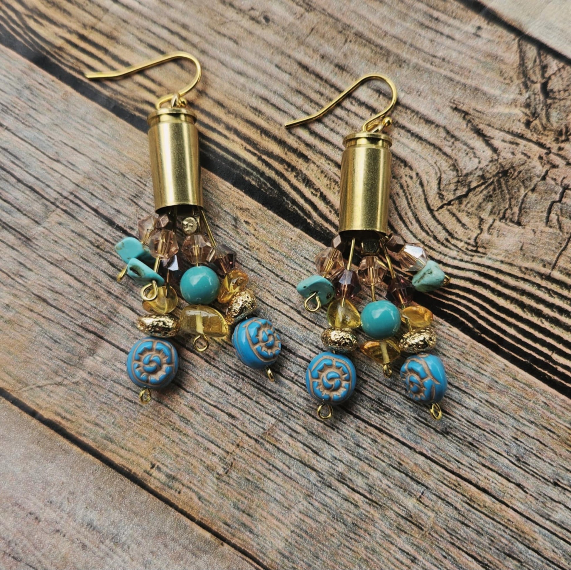 turquoise beaded earrings, ammo earrings, multicolored beaded earrings, handmade earrings