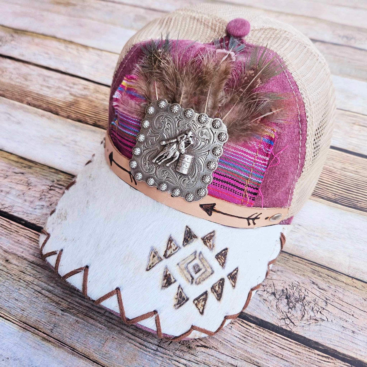 Handcrafted Bella Feathered Trucker Hat