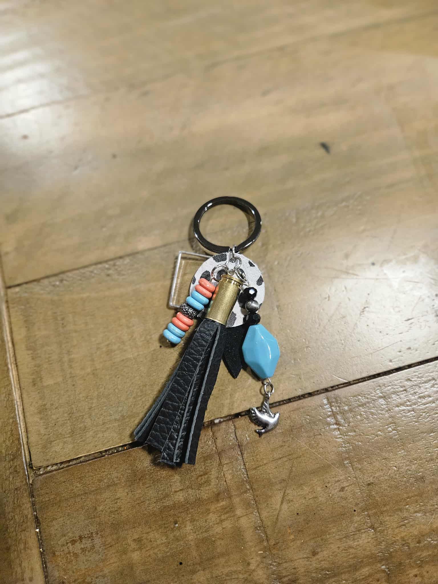 leather tassel Keychain, ammo keychain , bullet tassel keychain, beaded keychain, handmade keychain