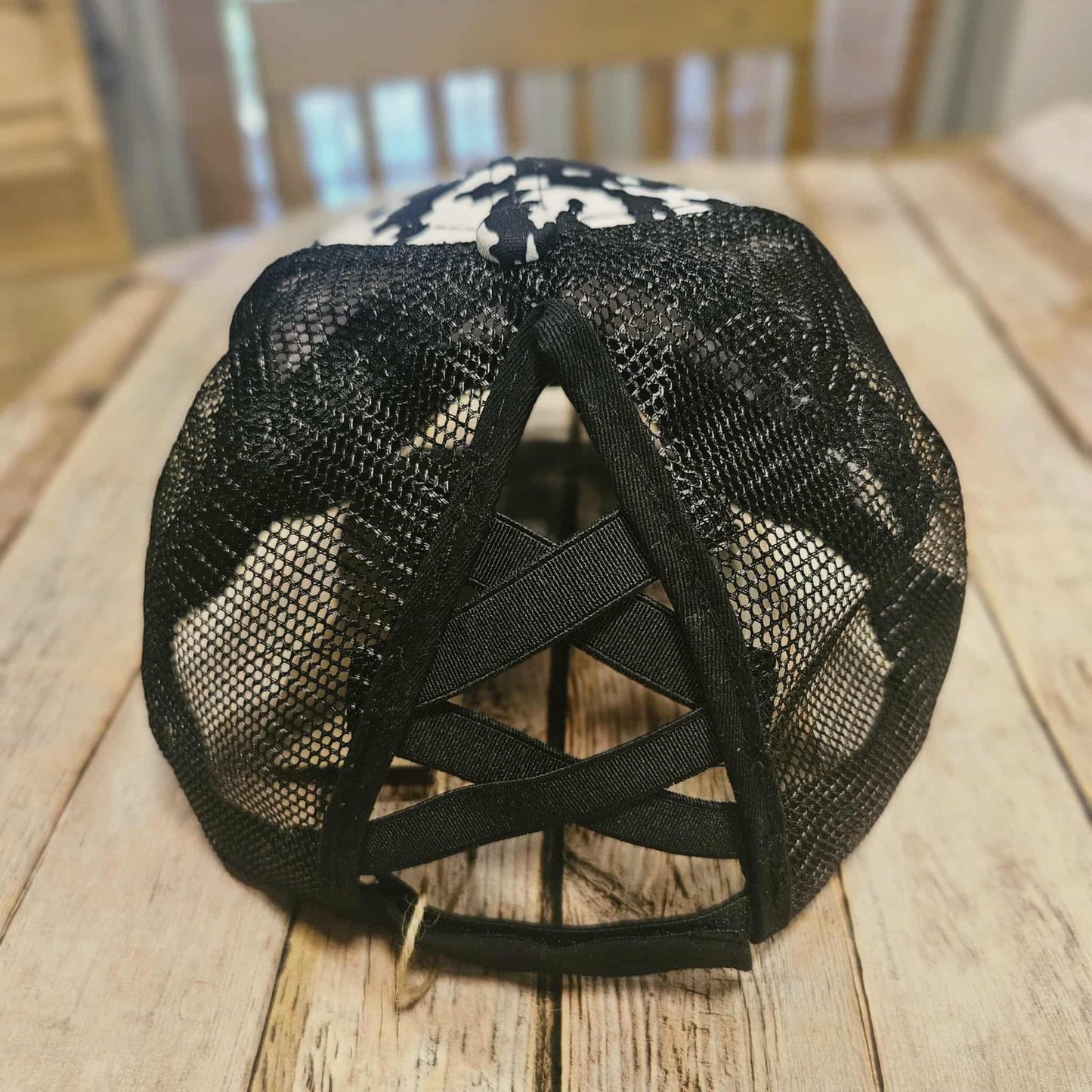 God is Good embroidered leather patch, cow print cap with leather patch, God is good all the time hat, crisscross ponytail hat