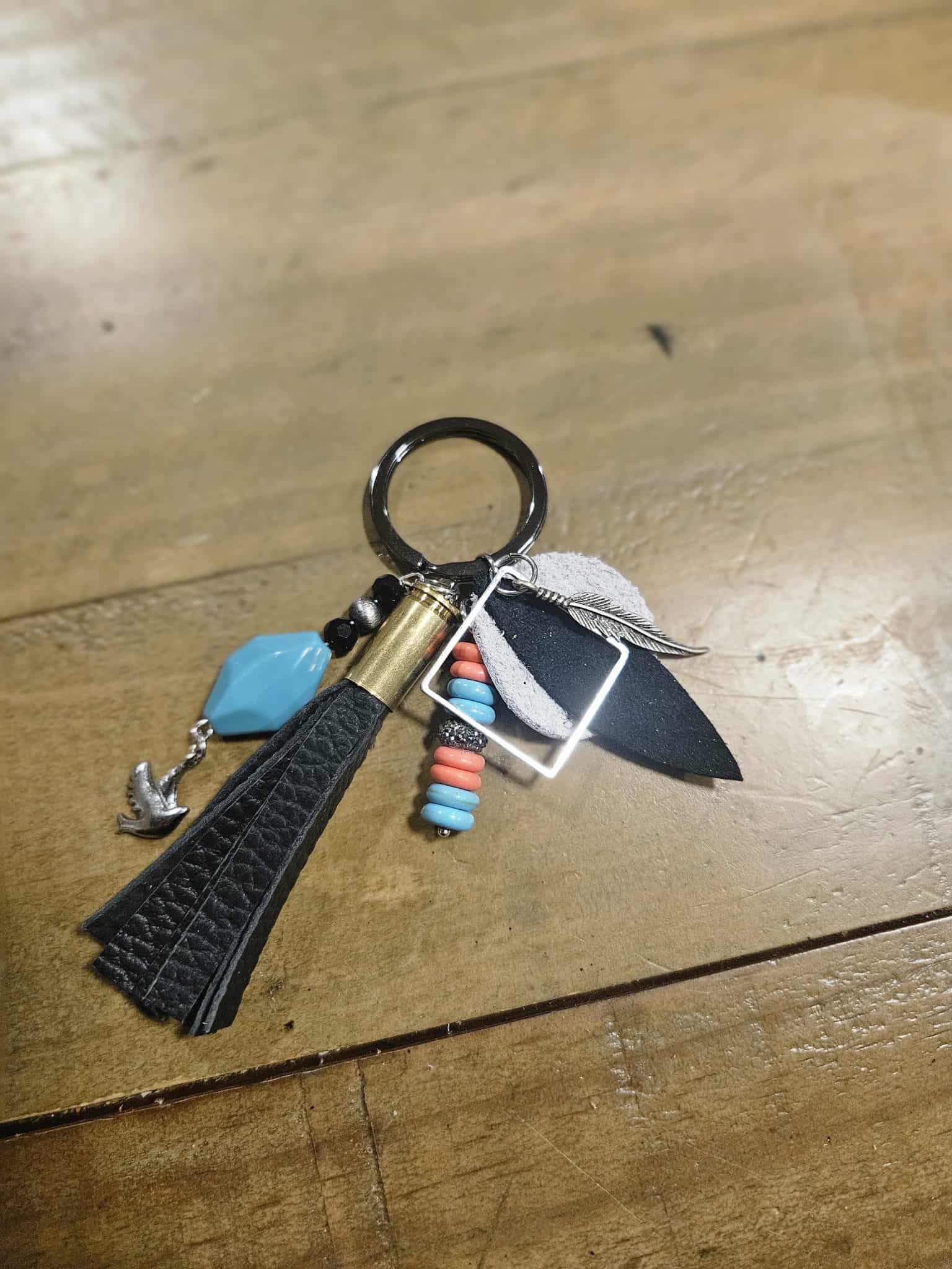 leather tassel Keychain, ammo keychain , bullet tassel keychain, beaded keychain, handmade keychain