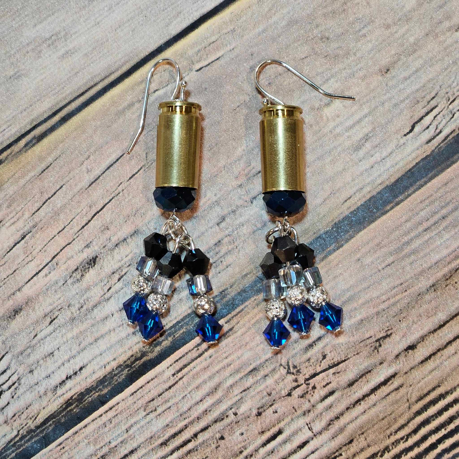 ammo tassel earrings, handmade earrings, crystal beaded jewelry