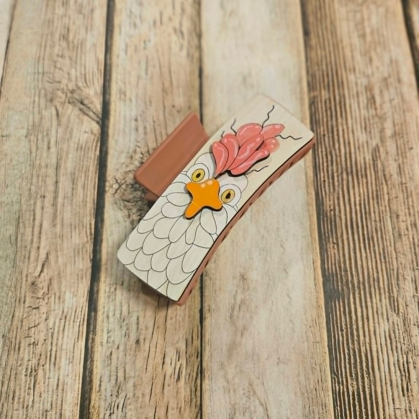 Laser Burned Wood Chicken Hair Claw Clip