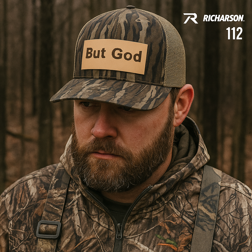 camo leather patch hat, but God patch hat, camo cap