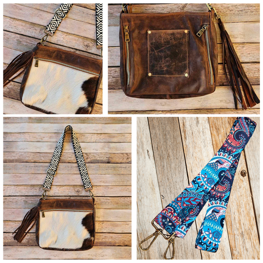 fur on hide crossbody, conceal carry bag, brown leather bag, genuine leather hand bag