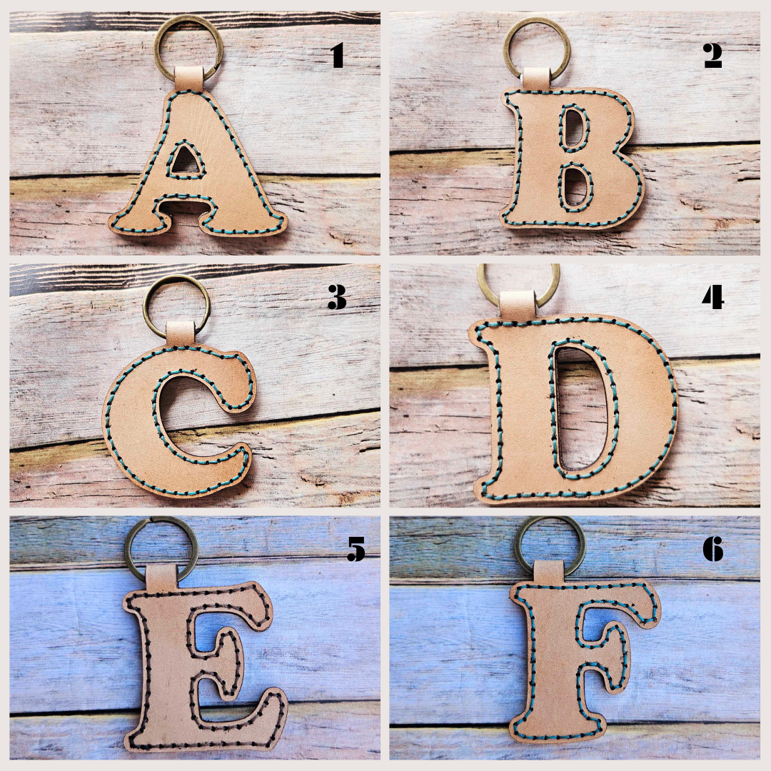 Laser burn, letter keychain, leather keychain, leather,