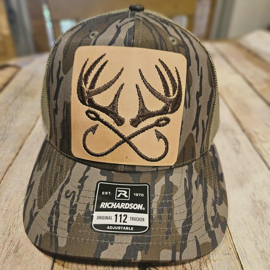 Embroidered Hunting Leather Patch Camo Hat