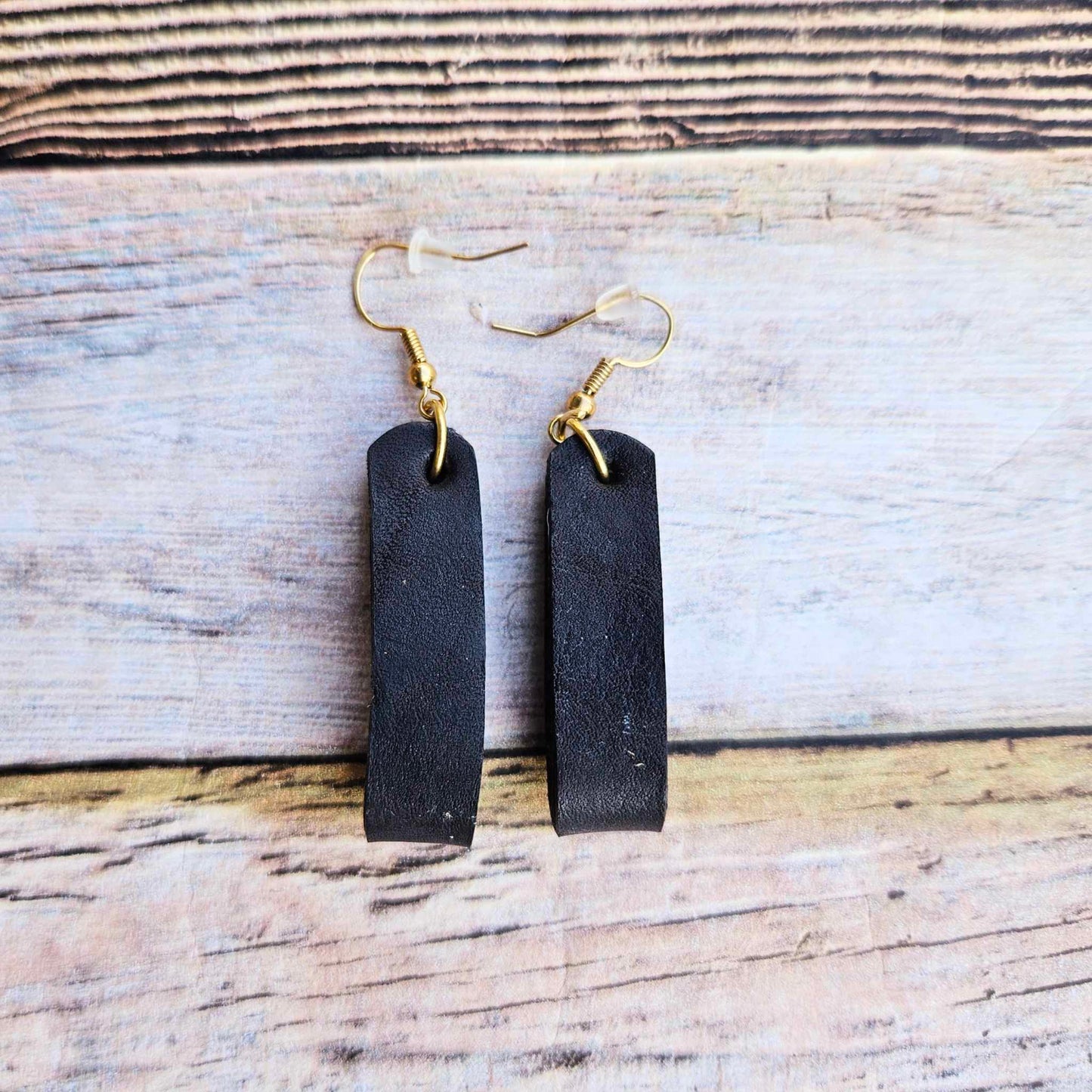 black leather loop earrings, old earrings, leather jewelry, handmade jewelry