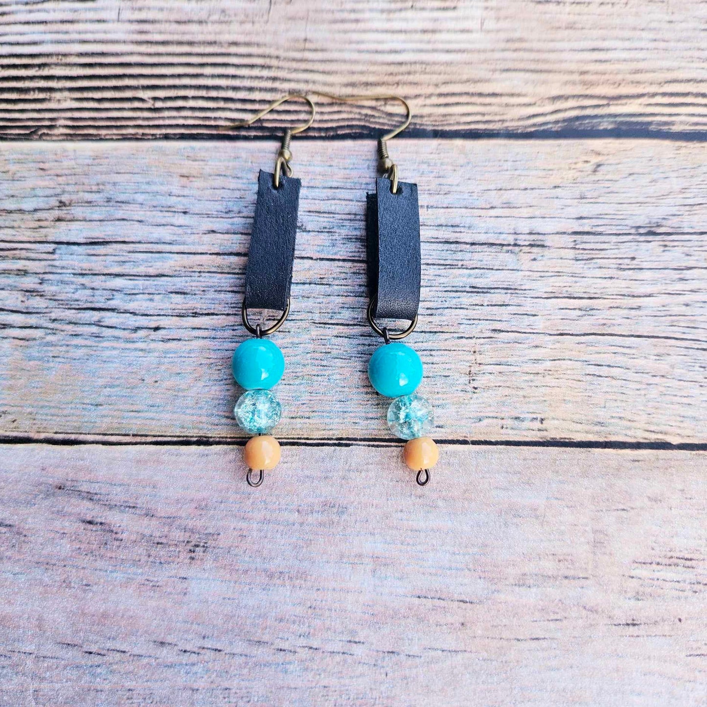 Black Leather Beaded Earrings Colletion 2