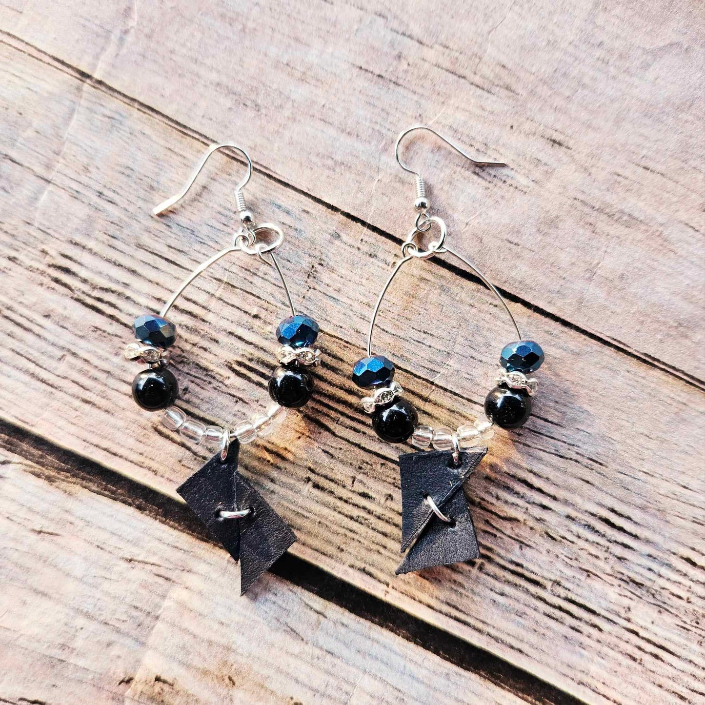 Black Leather Beaded Earrings Colletion 2