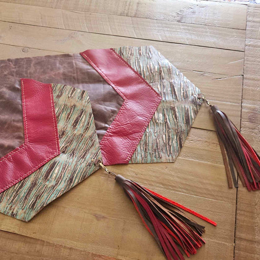 table runner with tassels, leather table runner, leather décor, genuine leather table runner, custom leather table runner