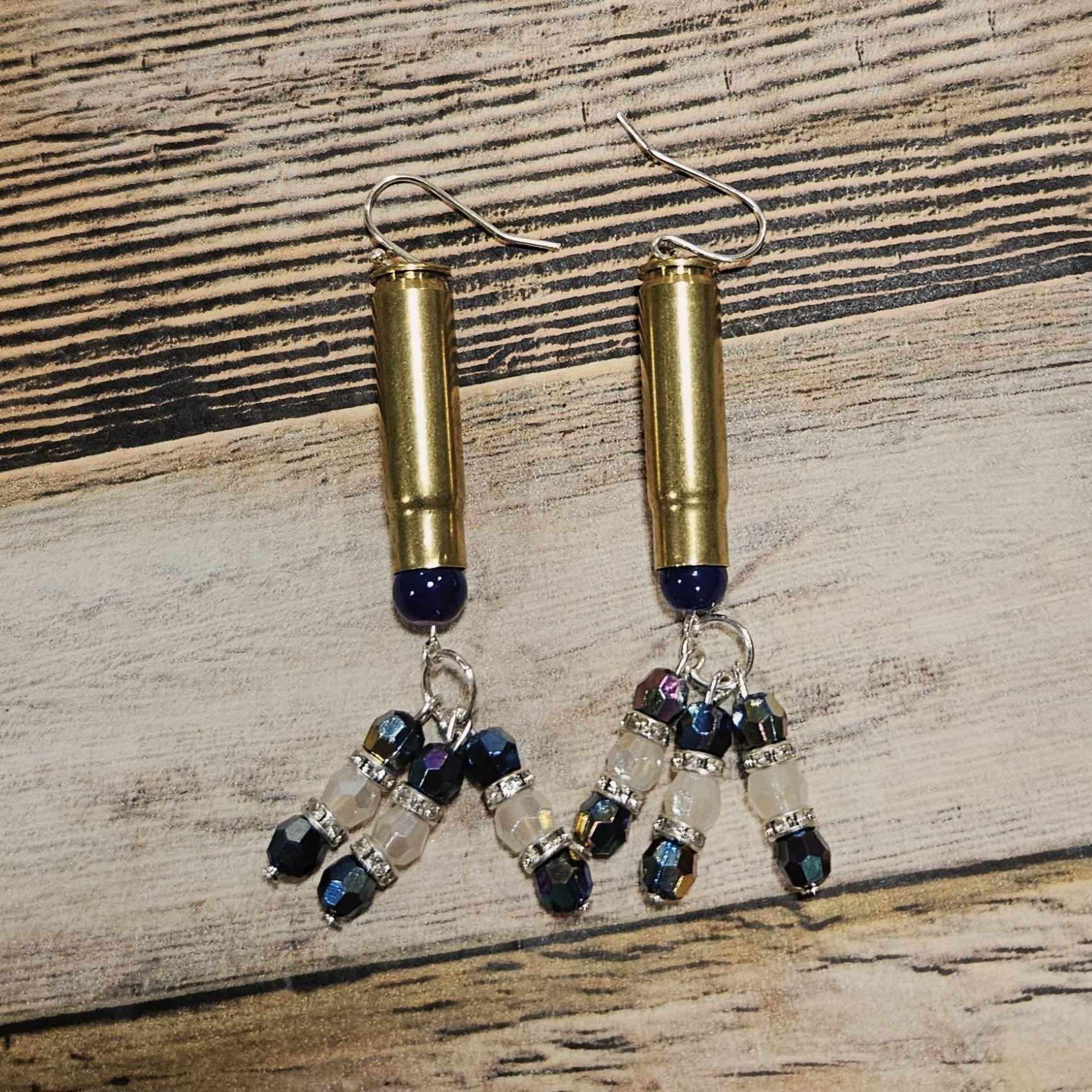 navy ammo earrings, beaded tassel jewelry, handmade earrings