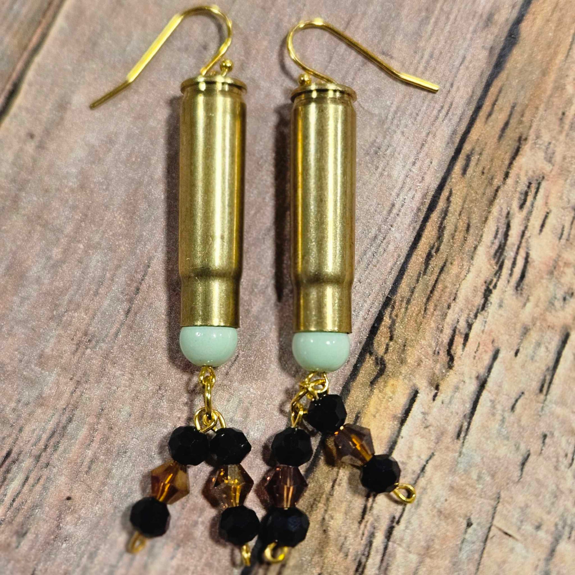gold ammo earrings, crystal beaded earrings, multicolored earrings gold hook earrings