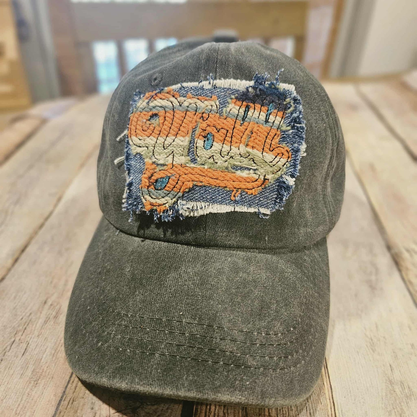 olive green ball cap with denim Yall embroidered patch