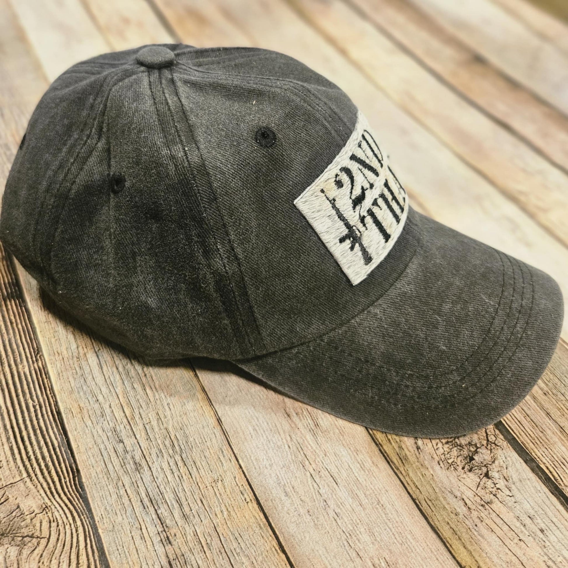 "2nd That" Leather patch grey cap, gray leather embroidered fur-on cowhide patch hat, men's hat