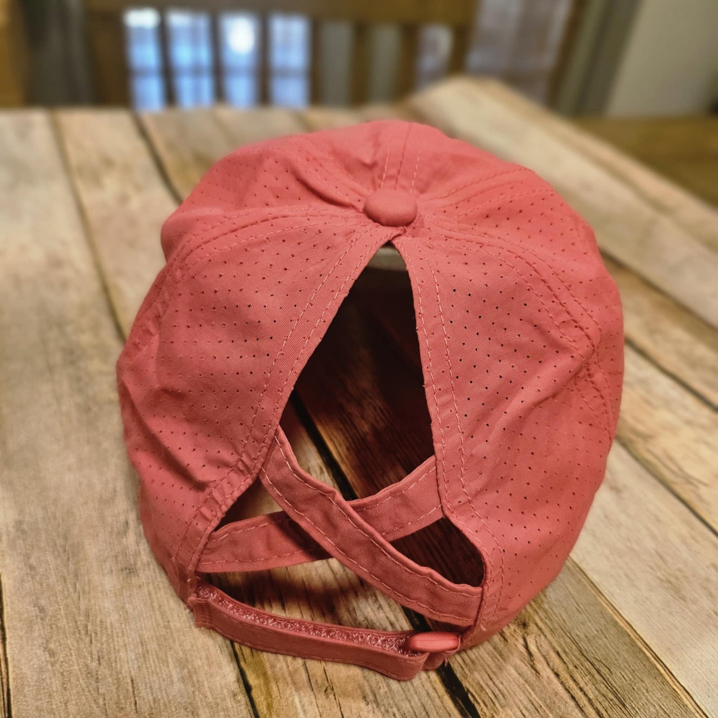 coral crisscross cap with black and white leopard leather "God is Good" patch