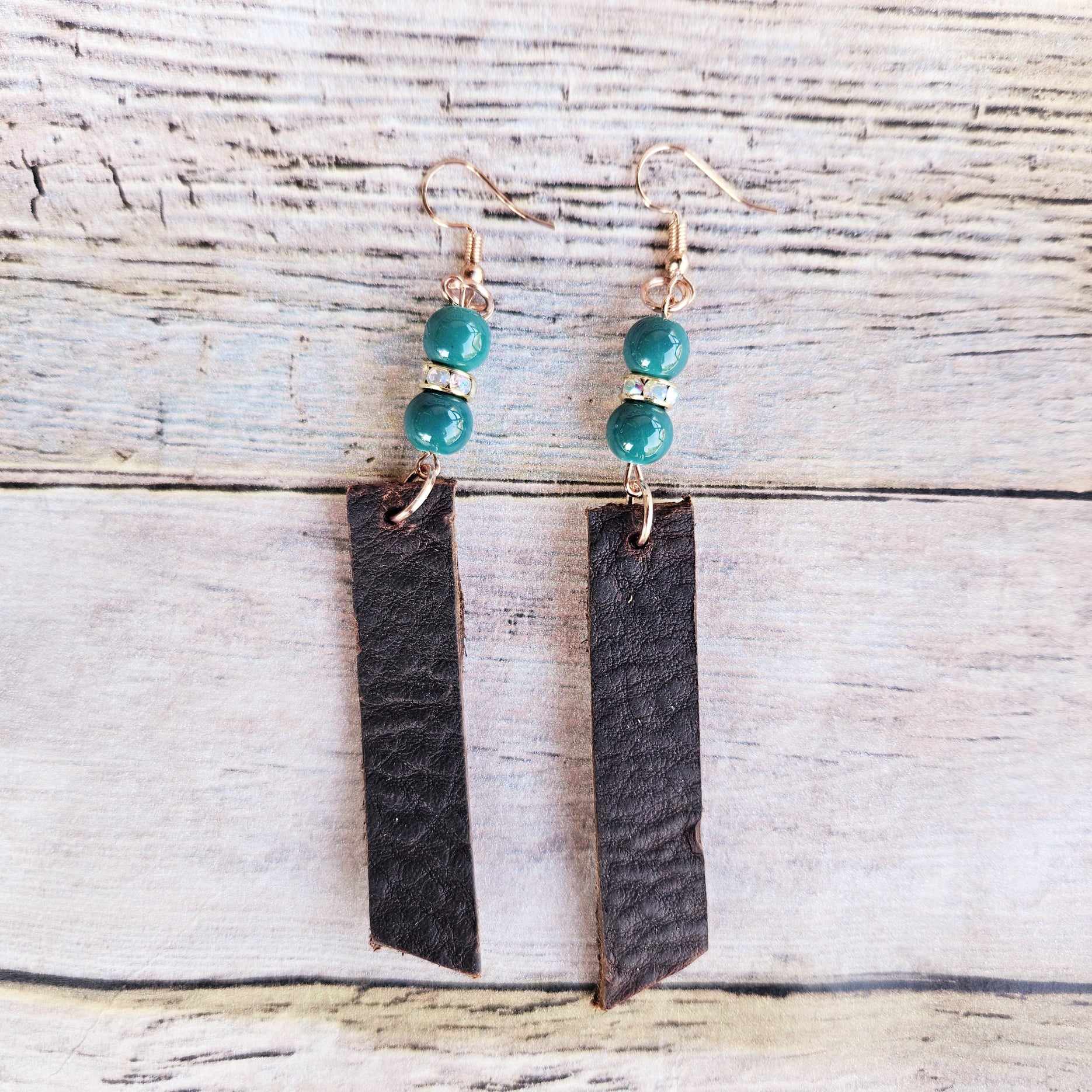 rose gold earrings, jade beads, rhinestone spacers, handmade jewelry