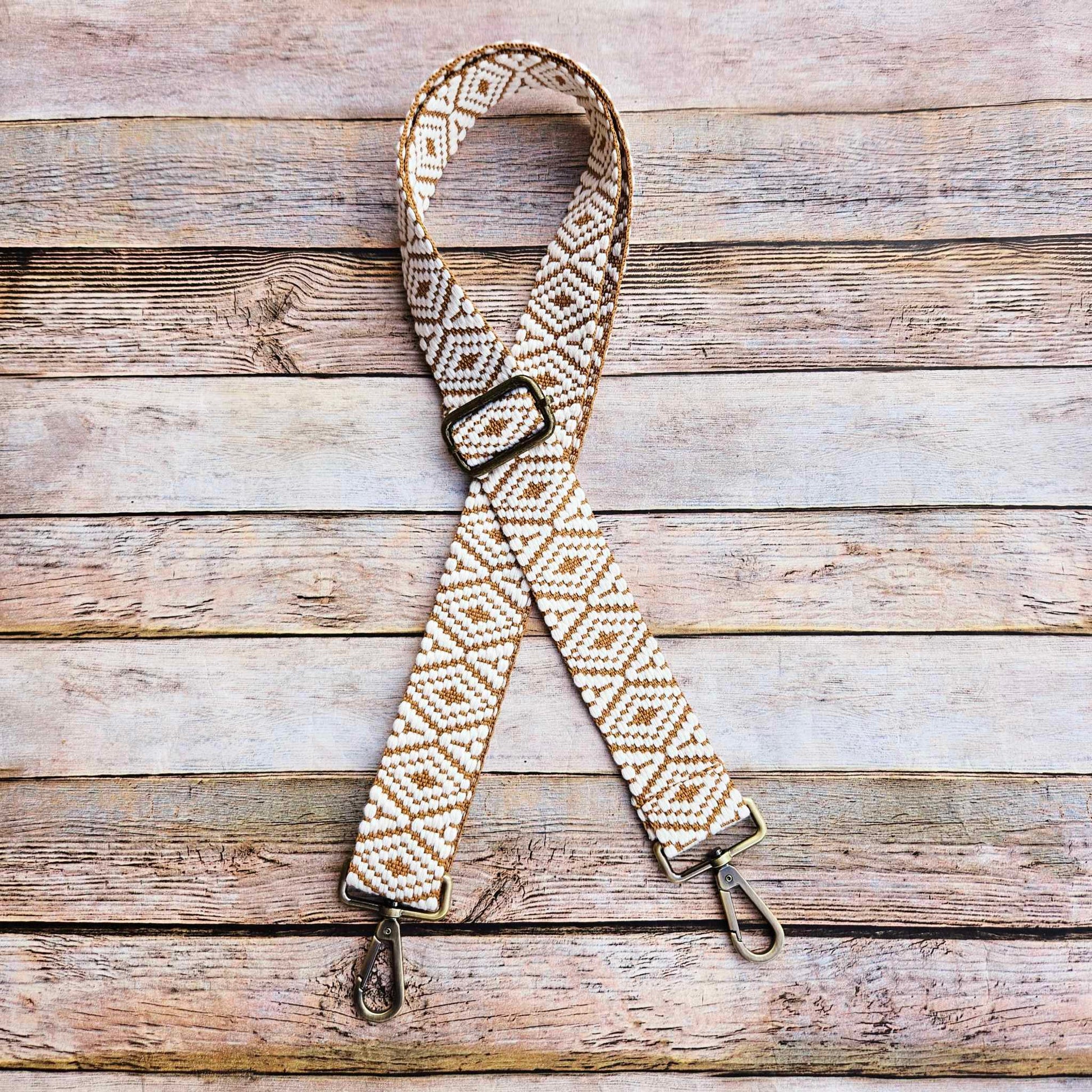 boho bag strap, neutral bag strap, adjustable bag strap, handmade strap, purse strap, crossbody bag strap mustard yellow and white strap