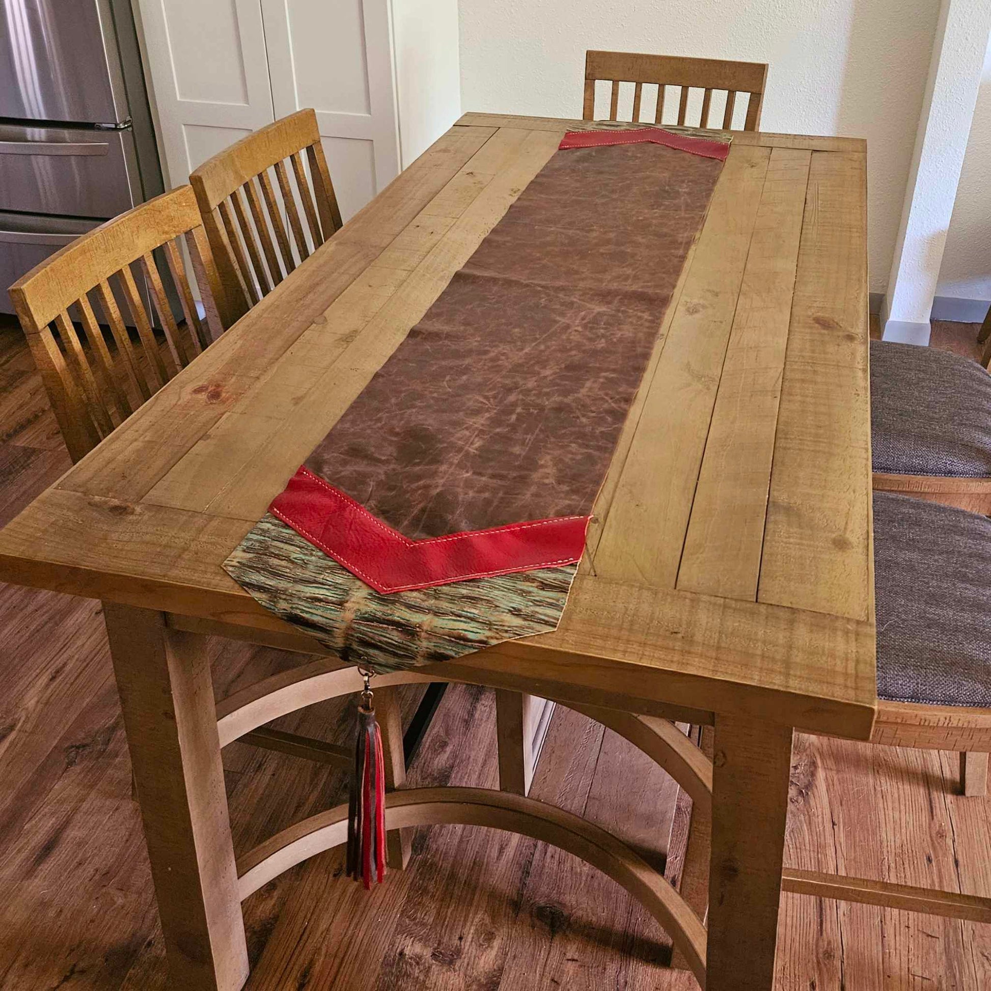 table runner with tassels, leather table runner, leather décor, genuine leather table runner, custom leather table runner