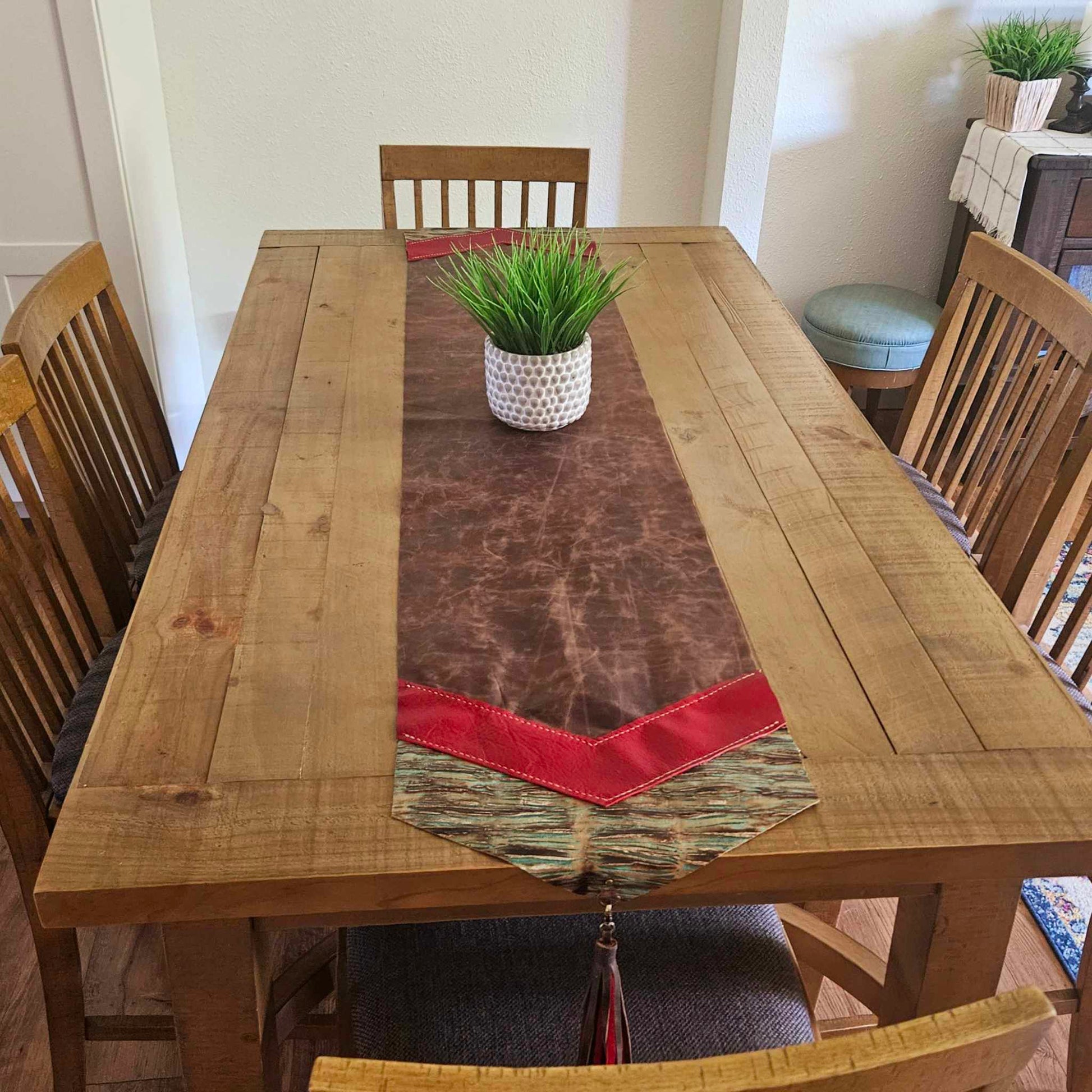 table runner with tassels, leather table runner, leather décor, genuine leather table runner, custom leather table runner