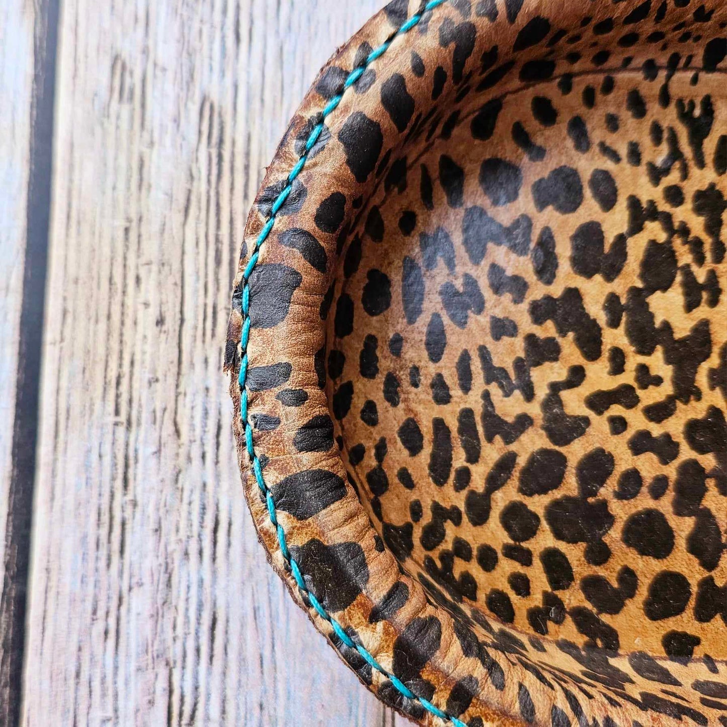Small Oval Leopard Leather Valet Tray