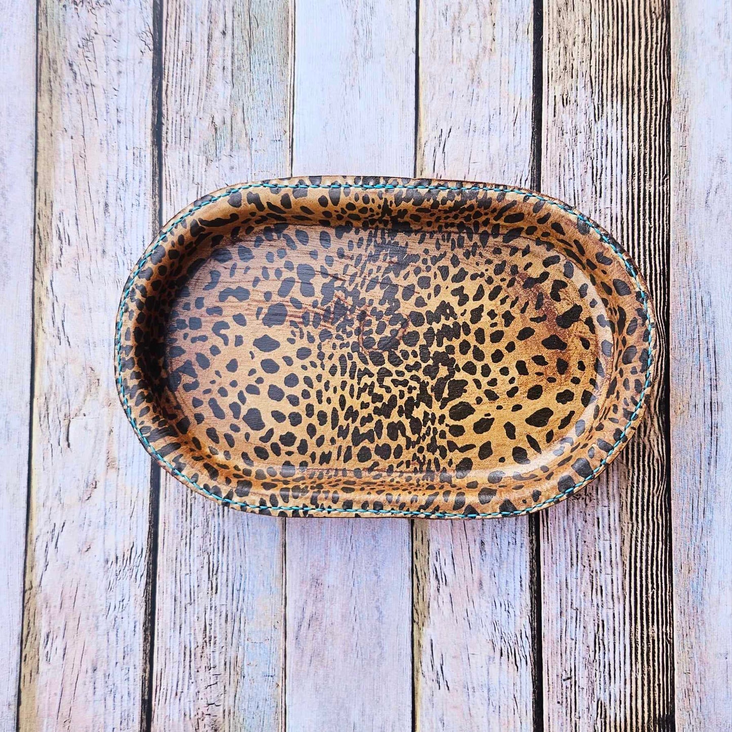 oval valet tray, oval leopard tray, leopard valet tray, leopard tray, leopard leather valet tray, leather valet tray, large valet tray