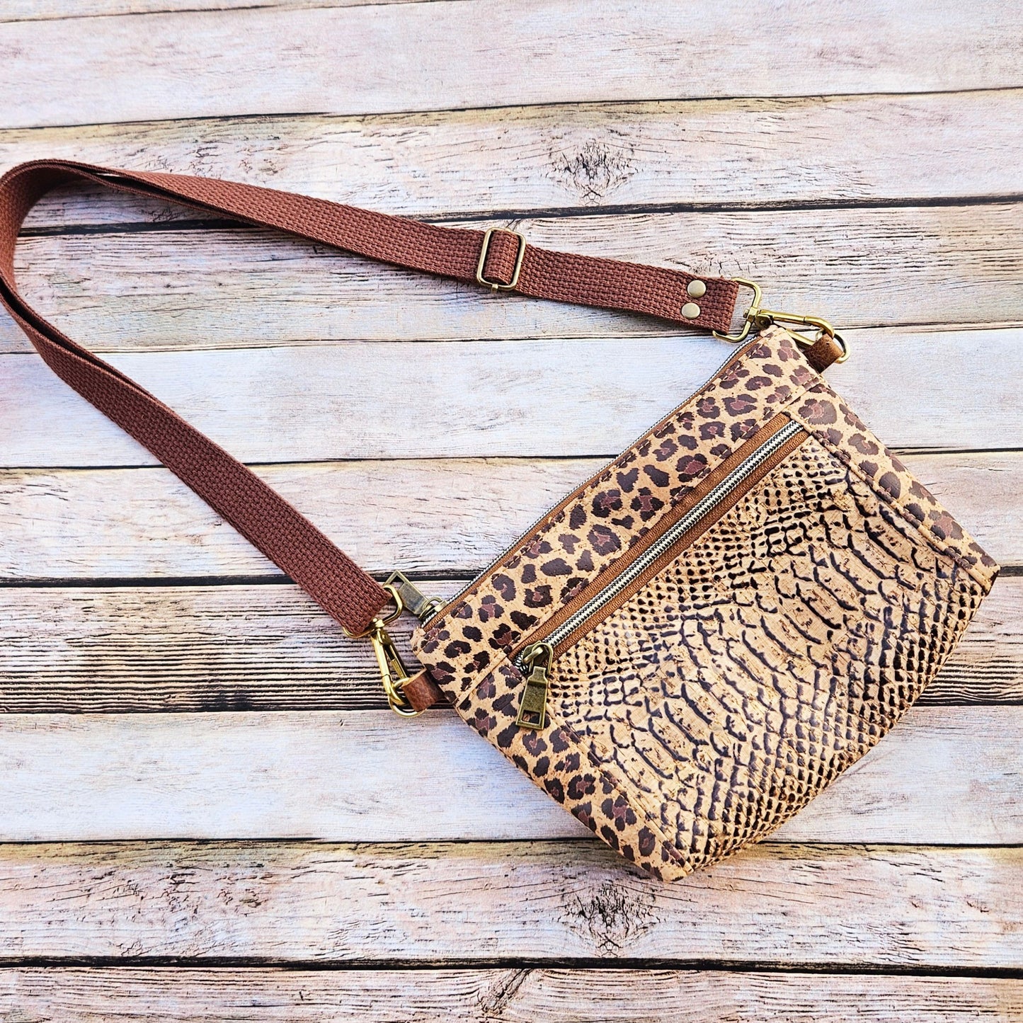 snake cork purse, leopard cork bag, crossbody bag, cork crossbody bag, snake and leopard cork bag, cork crossbody