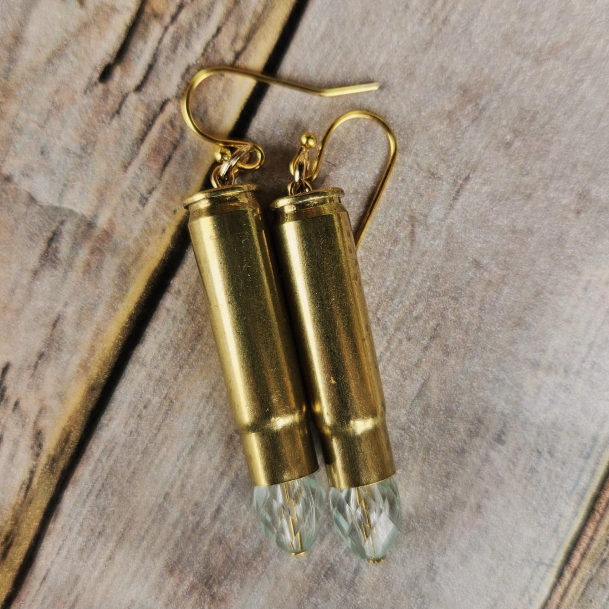 jade crystal ammo earrings, handmade jewelry, ammo jewelry, beaded jewelry