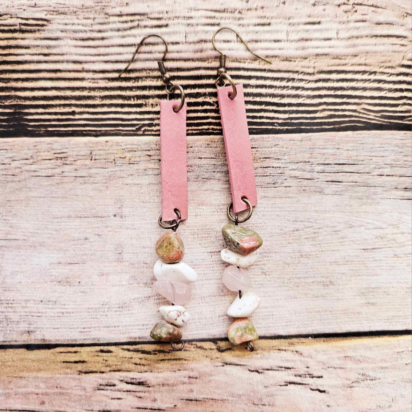 Handcrafted Silver Drop Earrings with Pink Hand-Dyed Leather & Pearl Beads