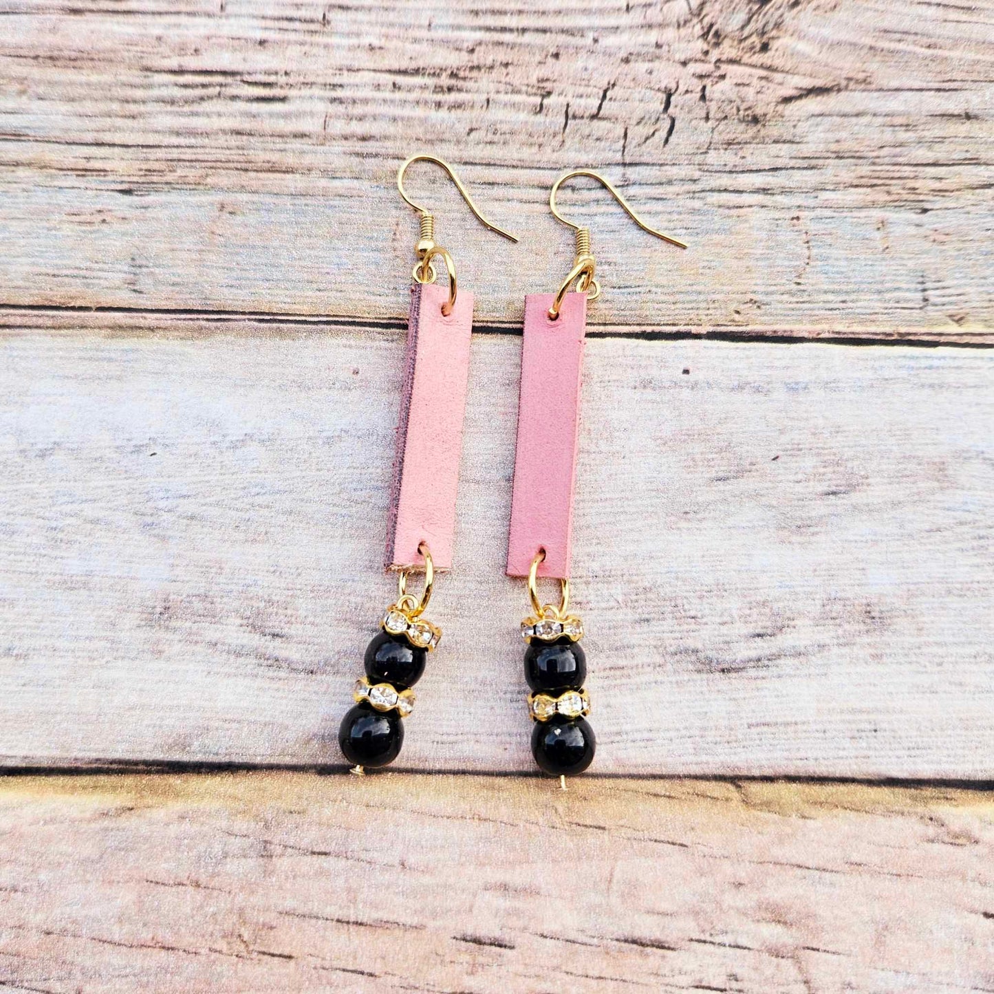 Handcrafted Silver Drop Earrings with Pink Hand-Dyed Leather & Pearl Beads