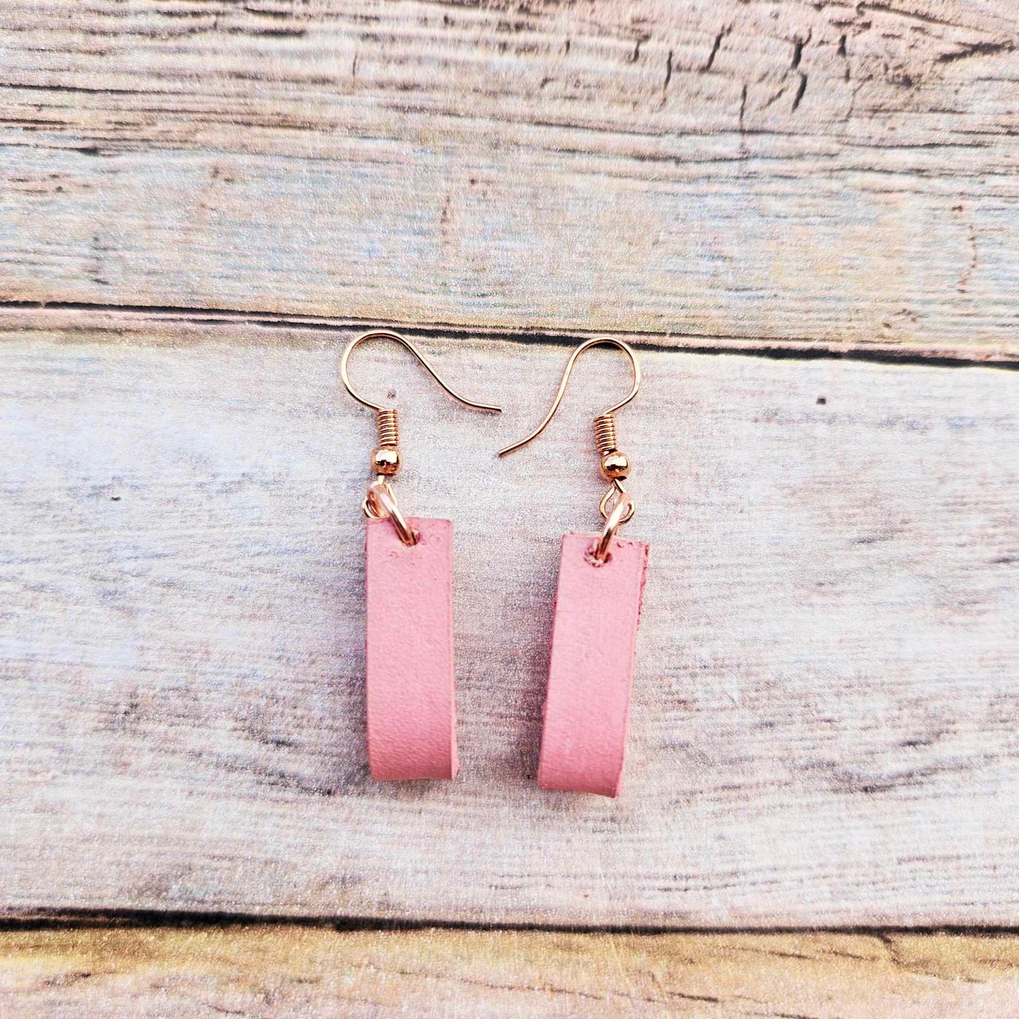 Handcrafted Silver Drop Earrings with Pink Hand-Dyed Leather & Pearl Beads