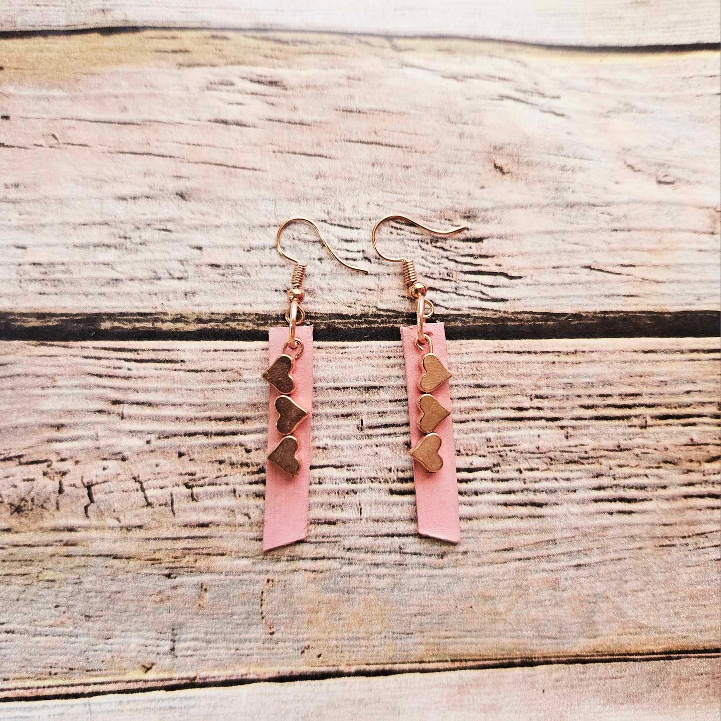Handcrafted Silver Drop Earrings with Pink Hand-Dyed Leather & Pearl Beads
