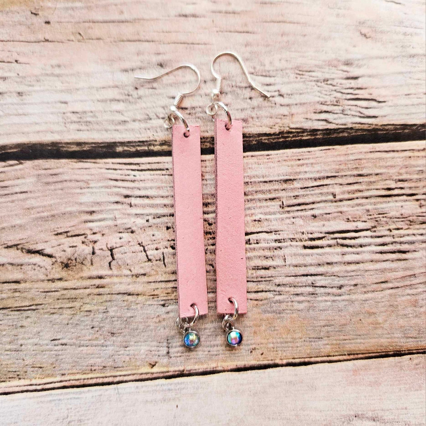 Handcrafted Silver Drop Earrings with Pink Hand-Dyed Leather & Pearl Beads