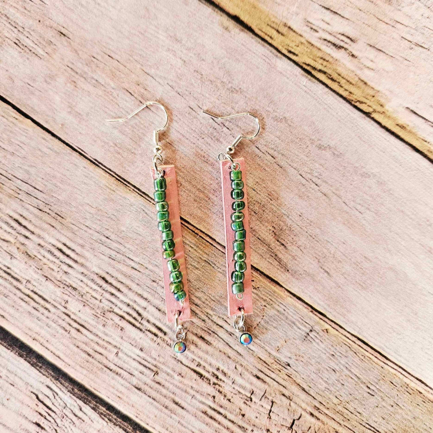 Handcrafted Silver Drop Earrings with Pink Hand-Dyed Leather & Pearl Beads