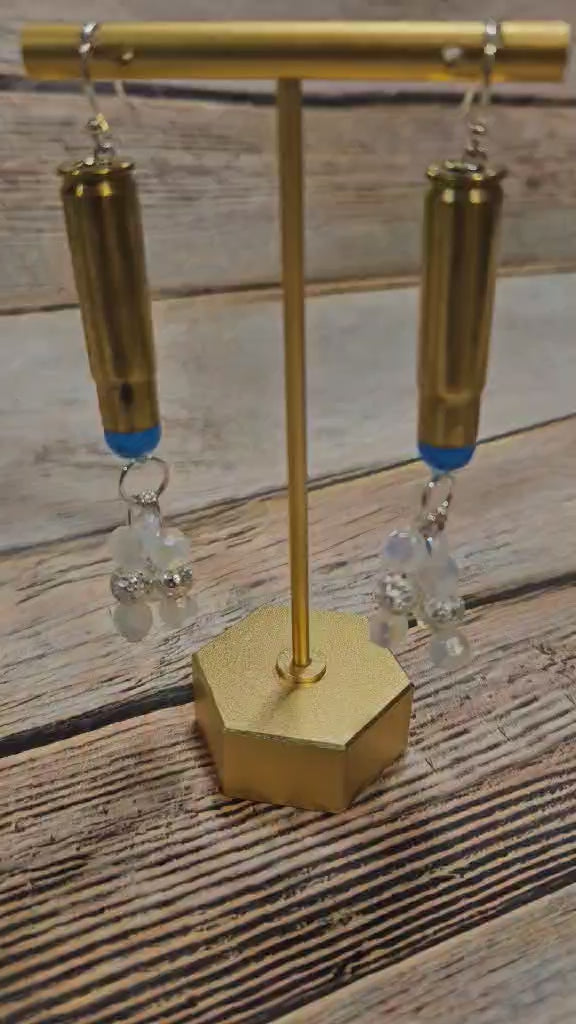 ammo earrings, crystal bead jewelry silver hook earrings.